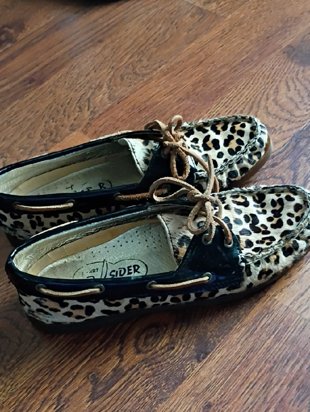 Sperry Leopard Print Leather Boat Shoes with Black Trim